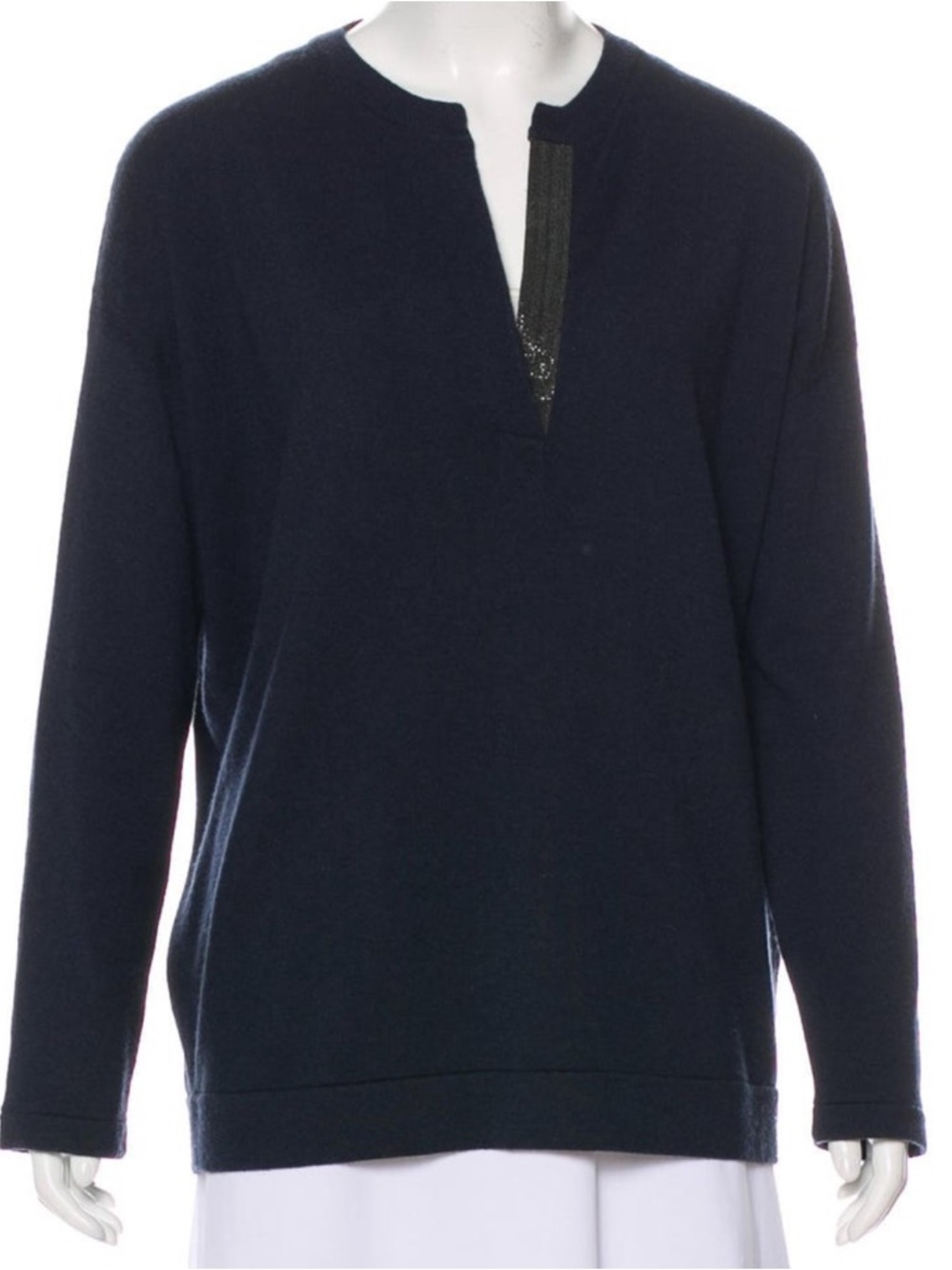 Brunello Cucinelli Navy Split-Neck Cashmere-Blend Sweater
